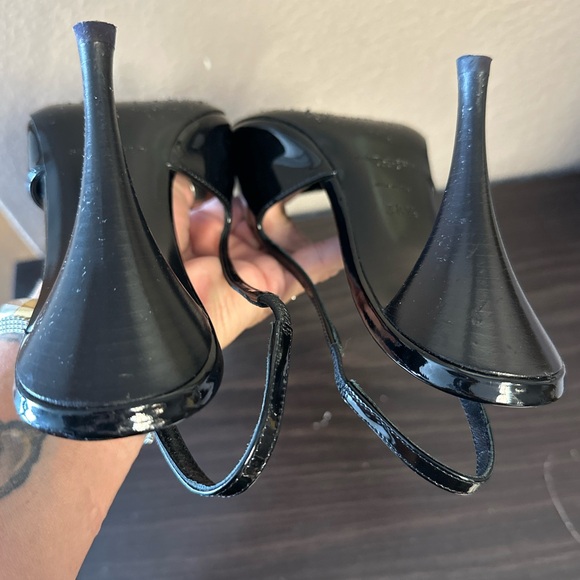 YSL SAINT LAURENT Blade Patent Leather Metallic-Toe Slingback Pumps sz 38.5 8 US - Picture 7 of 13